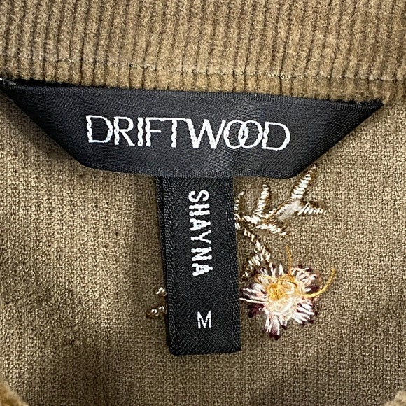 Driftwood Shirt Womens M Brown Shayna Corduroy Floral Embroidered Snap Shacket - Picture 3 of 13